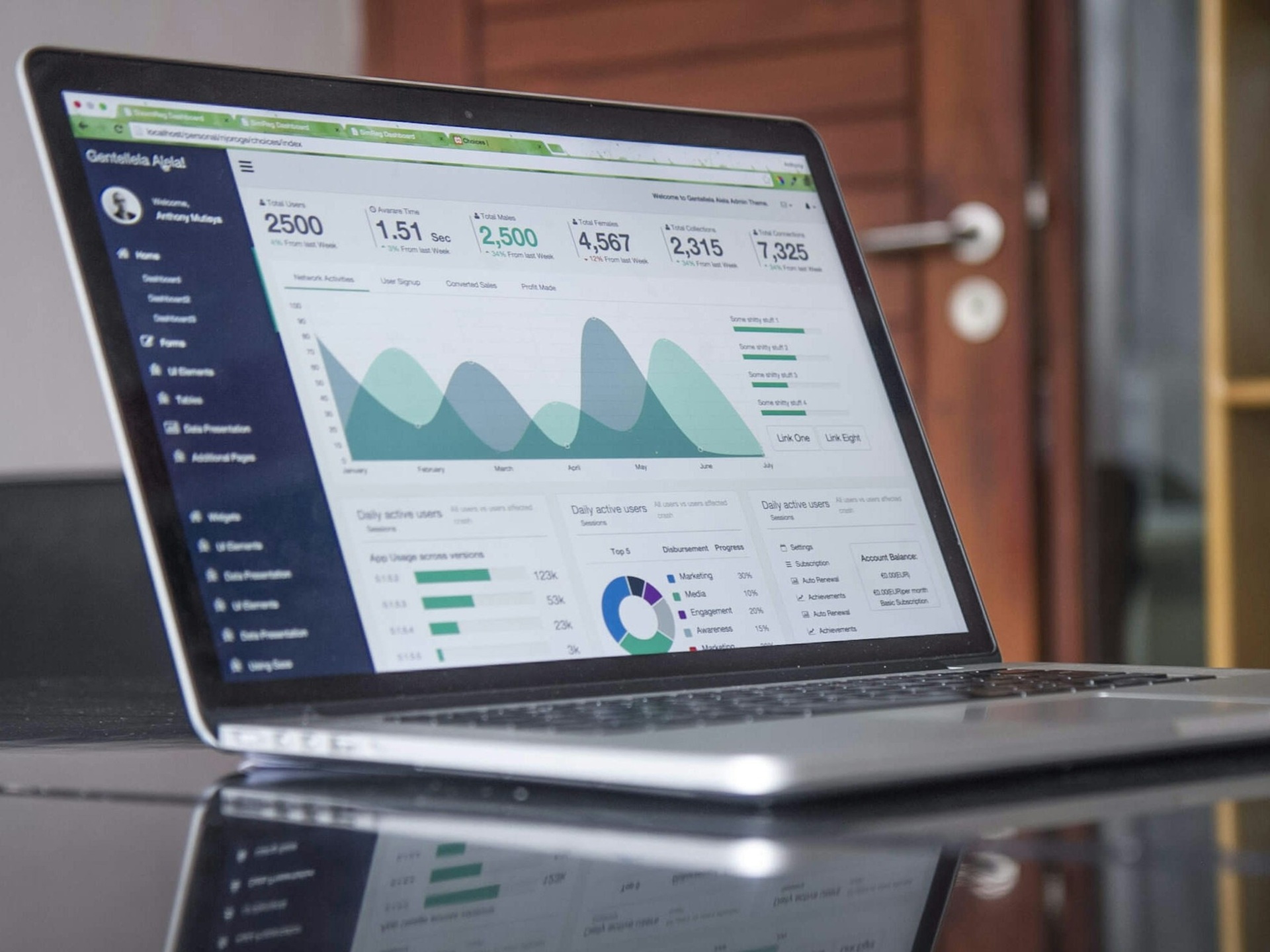 Laptop displaying campaign analytics and audience charts